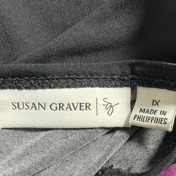 Susan Graver Liquid Knit Tank Top‎ 1X Black Floral Bold Artsy Sleeveless Blouse - Picture 3 of 8